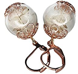 MadamLili - Echte Pusteblumen Verzierte Ohrringe Set - Rosegold Vergoldet - Handgefertigt - Sicherer Verschluss Klappbrisuren - Löwenzahn Samen Naturschmuck - Exklusive Schmuckbox