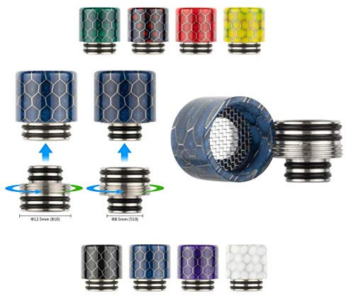 810/510 2in1 Wide Bore Drip Tip Mundstücke mit Spritzschutz und Adapter DripTip (1x Bunt (Grün, Rot, Lila))