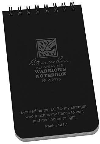 Rite in the Rain Weatherproof Top Spiral Combat Notebook, 3 x 5, Black Cover, Warrior Prayer (No. WP735)