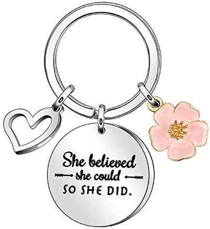 Inspirational Quote Keychain She believes she could so she did Keyring Keychain Gifts Women Girl's Key Ring Chain for Best Friends, Daughter, Sister