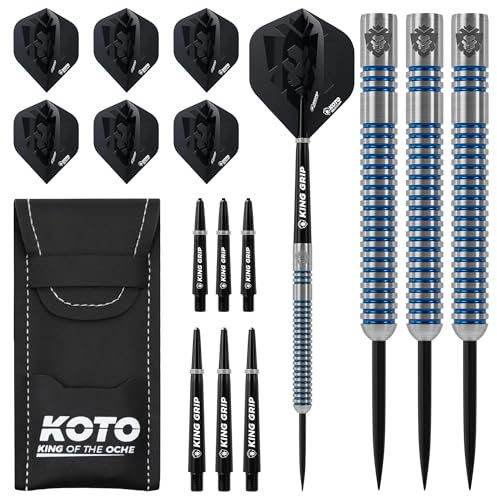 KOTO - Sting Blue Electro 90% Darts 24 G, Blau, Darts Set inkl. 3 Barrels,Flights + Shafts & Dartwallet, Fester Ringgrip