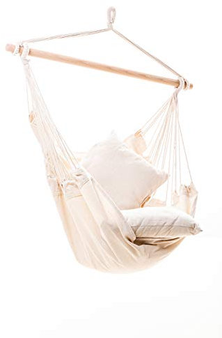 Jet-line | Relax | Hängematte | beige | Natur | Hängesessel | Hängestuhl | Indoor | Outdoor | Holz | Querstrebe | Schaukelsessel | Relax IV | beige | inklusive 2 Kissen | Garten | Terrasse