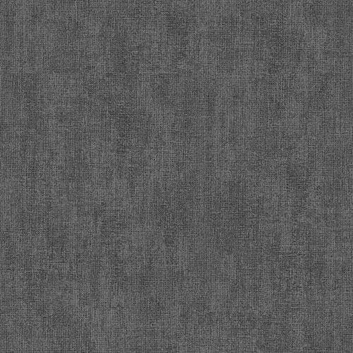 Muriva Darcy James Linen Texture Black Wallpaper 173535 - Plain Fabric Effect