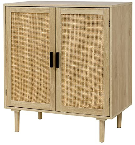 Finnhomy Buffet buffet de cuisine, buffet de rangement avec portes décorées en rotin, buffet de café, salle à manger, couloir, table console, armoire d'appoint, 80 x 40 x 88 cm, naturel