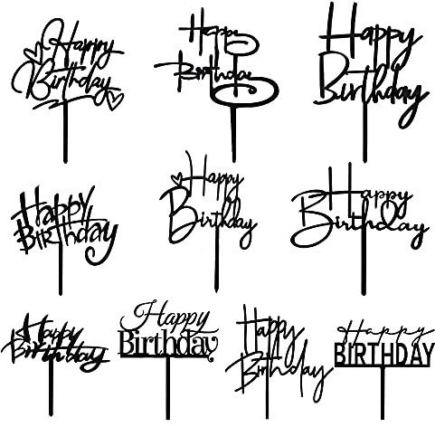Lot de 10 décorations de gâteau d'anniversaire en acrylique Noir