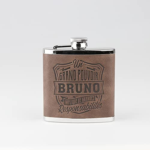 Kontiki Botella de licor personalizada, formato bolsillo, Bruno, 11 x 9 x 2,2 cm