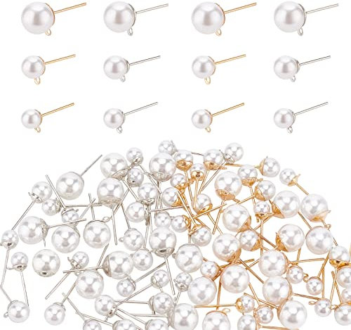 SUPERFINDINGS 84 Stück 3 Größen Ohrstecker Mit Ösen Acryl Nachahmung Perlen Kugel Ohrstecker Kunstperlen Hypoallergen Ohrstecker Ohrstecker Mit Öse Für DIY Ohrring Schmuckherstellung