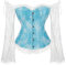SZIVYSHI Light Blue Corset Tops for Women with Sleeves, Bustier Overbust Lace Up Bodice Lingerie, Renaissance Vintage Steampunk Exotic Fashion Strapless Shirt, Busk Closure,M