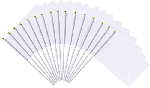 100Pack Plain White Handheld Flags DIY Hand Waving Flags Blank Mini Flags On Sticks with Flagpole for Football Supporters, Bars, Clubs, Parties, Birthdays, Sporting Events, Community Events, 14x21cm