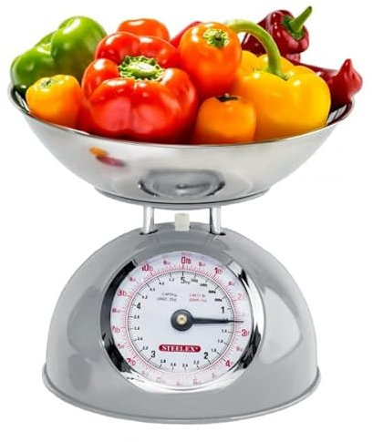 STEELEX Traditional Grey Kitchen Scales 5kg Capacity - Large Bowl with Pouring Lip