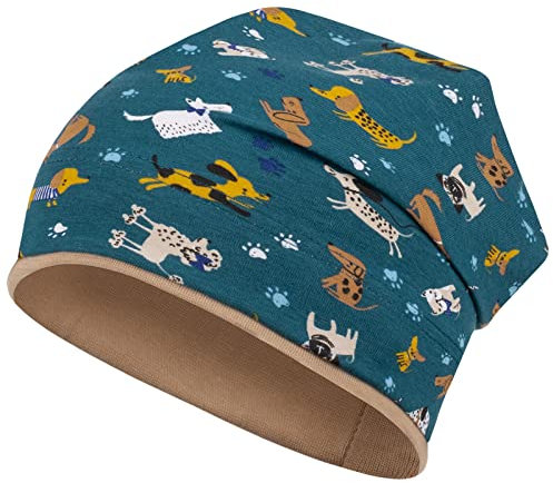 Jungen Mütze Beanie Übergangsmütze Dinosaurier Drachen Krokodil Frühling Herbst, Größe: 54/56, Farbe: Petrol-Hunde