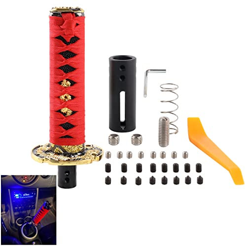 BAGARAATAN Samurai Schwert Automatischer Schaltknauf für Schloss/Knopf-Getriebe, cooler Katana-Schalthebel, Rot und Schwarz (15 cm)
