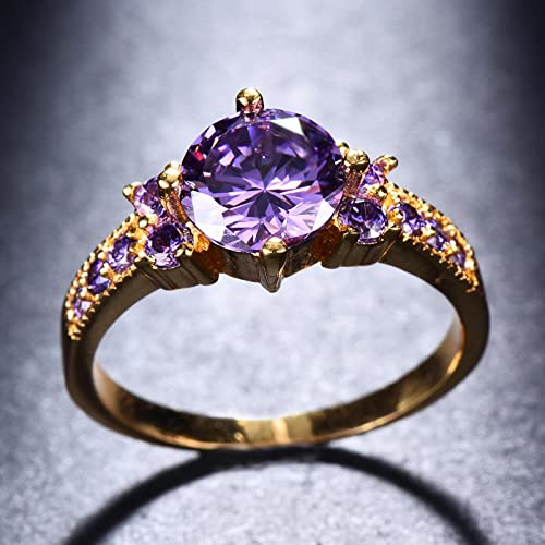Bysonglezai Ringe Damen Ring Herren Schmuck Frauen Geschenk Weinlese-Weiblicher Purpurroter Kristallstein-Schmucksache-Charme-Hochzeits-Ringe Für Frauen-Luxuriöser Runder Zirkon-Verlobungsring
