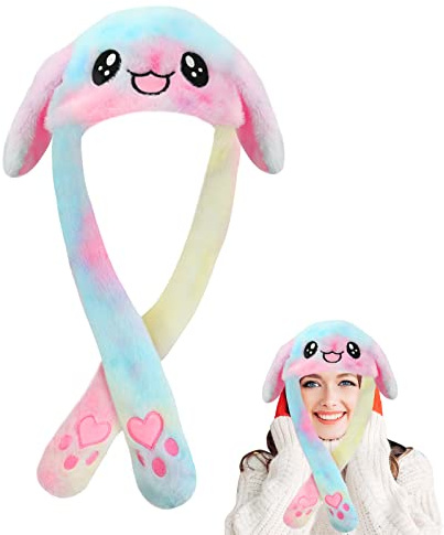 Hasen Mütze mit Beweglichen Ohren, Hasen Plüsch Tier Ohr Hut, drückende Pop-Up-Süße Kaninchen-Tier-Mütze für Frauen Mädchen verkleiden sich Kostüm Weihnachtsgeburtstags Party Geschenke(Mehrfarbig)