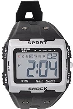 Leandro Lido Unisex Sport Uhr - Digitales 12-Bit-Display mit Stoppuhr, Alarm und Stundensignal-Funktion - Wasserdicht bis 3 ATM - Geeignet für Sport und Freizeit (Sterpeto - Silber/Schwarz)