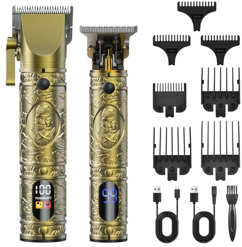 Profi Haarschneidemaschine Set, Detailer Haarschneider Rasierer Herren Elektrisch, Haartrimmer Barttrimmer Konturenschneider T Blade Trimmer für Männer mit 7 Kamm und LCD Anzeige,Vatertagsgeschenk.