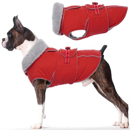 Lelepet Hundemantel Winterweste Reflektierende Fleece Hundejacke für Kleine Hunde Wasserdicht Hundejacke Wintermantel Warme Winterjacke mit Verstellbarer Schnalle, Rot S