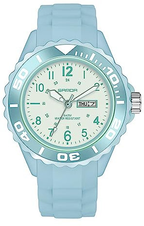 FORSINING Analoge Quarz-Armbanduhr für Damen, Silikonarmband, wasserdicht, Datumsanzeige, 24-Stunden-Uhr, mit Sekundenzeiger, blau, Riemen