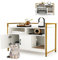 GYMAX Meuble Cache Litière Chat Grand en Bois, avec Griffoir Détachable, Maison de Toilette pour Chat avec 2 Étagères Rangement Ouvertes, Maison Bon Ventilation et Anti-basculement pour Chat (Blanc)