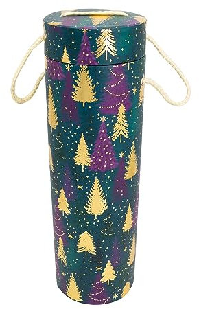 Idena 30370 - Flaschenbox Tannenbäume, zylinderförmig, Geschenkbox, Geschenkschachtel, Geschenkverpackung Weihnachten