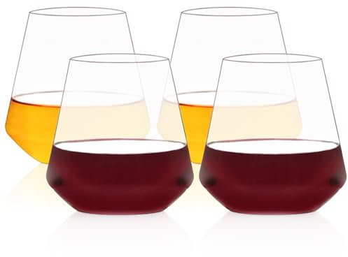 HAHASHOW Plastik Weingläser 4er Set Unzerbrechlich Tritan Kunststoff Weingläser ohne Stiel 17oz/500ml für Camping Party Whisky Saft