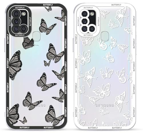 Yoedge 2 Stück Transparent HandyHülle für Samsung Galaxy A21s 4G Hülle Schmetterling 6,5, TPU Silikon Schutzhülle für Samsung A21s Case 3D Butterfly Muster Aesthetic Mädchen Frauen Durchsichtig Cover