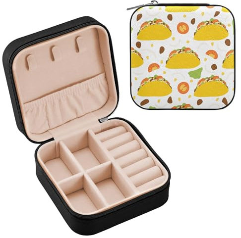 Schmuckschatulle für Damen, PU-Leder, Reise-Schmuckkästchen für Ringe, Ohrringe, Halsketten, Uhren, Geschenke für Mädchen, Damen, Damen, Taco-Stil, flacher Stil