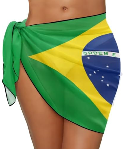 Jeiento Brazilian Flag Cover Ups for Women Sexy Bathing Suit Wrap ComfyChiffon Short Skirt with Adjustable Tie Beach Sarong Wraps for Vacation
