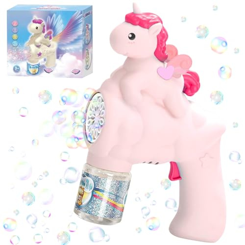 Mecctuck Seifenblasenmaschine, Seifenblasenpistole, Seifenblasen Pistole, Einhorn Seifenblasenmaschine Kinder Tragbare mit 90ML Seifenblasen Flüssigkeit, Bubble Gun für Kinder Geburtstag Party