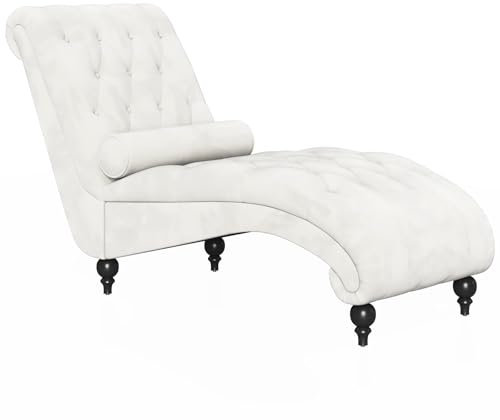 Vesgantti Velvet Button-tufted Indoor Chaise Lounge, Upholstered Chaise Longue Chair with Lumbar Pillow, Leisure Chair for Living Room Bedroom and Office, Easy to Assemble