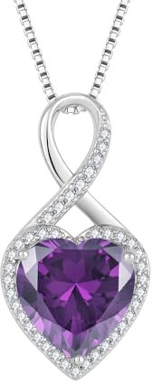 FJ Unendlichkeit Kette Damen 925 Sterling Silber Herz Amethyst Halskette Anhänger Februar Geburtsstein Schmuck für Frauen Mutter Freundin Mama