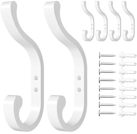Ganchos de pared blancos para colgar abrigos, colgador de pared para toallas, ropa, mochila, sombrero, llaves, bolsa, gancho de metal atornillado, paquete de 6
