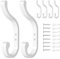 White Wall Hooks Hanging Coats - Wall Mount Coat Hanger for Towel Clothes, Backpack, Hat, Keys, Bag, Screw in Metal Hook, 6 Pack