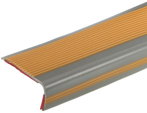 QUARKZMAN Nez de Marche de 3,2 Pieds, Profilé de Bord de Marche en PVC de 3 mm Auto-Adhésif en Forme de L pour Escalier Intérieur et Extérieur, Marron/Gris
