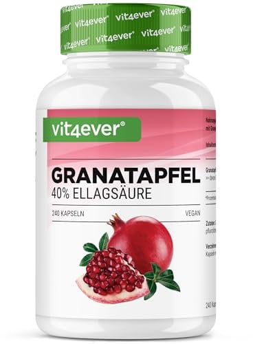 Granatapfel Extrakt - 240 vegane Kapseln - Natürlicher Premium Extrakt mit 40% Ellagsäure - Hochdosiert - Vegan