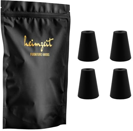 heimzeit Poignées de Placard pour Portes, Tiroirs et Commodes en Aluminium de Haute Qualité [4 Pièces, Rondes] Couleur: Noir, Design Élégant, Boutons de Meuble avec Poignée à un trou et vis