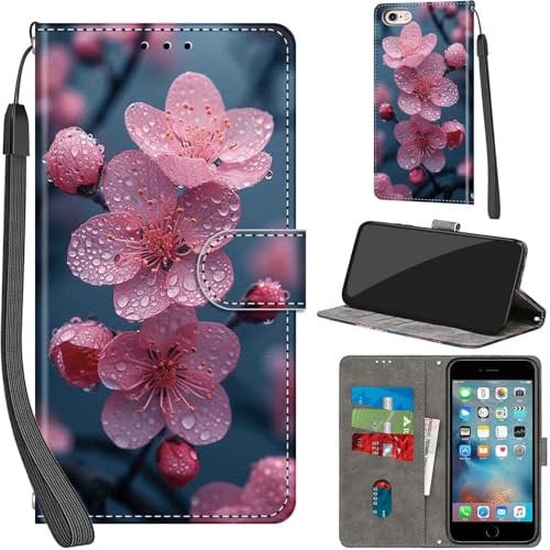 PHINIENLAND Case for iPhone 6 / 6s - Premium PU Leather Flip Wallet Cover with Card Slots Kickstand Magnetic Book Cover - Flowers