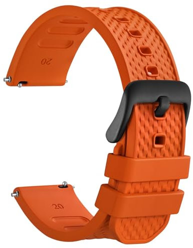 WOCCI 22mm Plaid Watch Strap, FKM Rubber Band, Quick Release, Black Brushed Buckle (Orange)