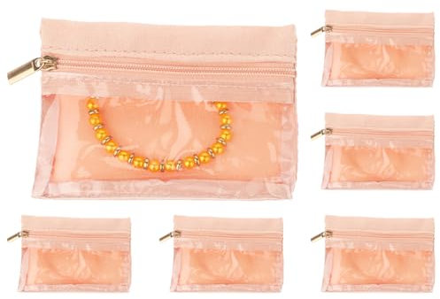 Dimeho Travel Jewelry Bags, 6 Pcs Jewelry Pouch Bag Clear Velvet Zipper Jewelry Organizer Small Pockets Storage Bag Portable Travel Case for Women Necklaces Bracelets Rings Earrings (Pink)