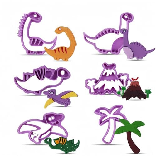6 Piece Dinosaur Cookie Cutter Set Fondant Cutter Kids Dinosaur Biscuit Cutters for DIY Fondant Cake Decoration(T Rex Brontosaurus Spinosaurus)