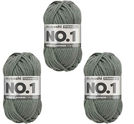 myboshi No.1 Wolle zum Häkeln und Stricken, Schnellstrickgarn, langlebige Mützenwolle, Strickwolle, Häkelwolle, mulesing-frei, 50g, Ll 55m Grau (Titangrau) 3 Knäuel