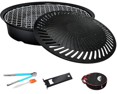 Sartén para cocinar en interiores, placa portátil para barbacoa, sartén redonda antiadherente, incluye pinzas de metal, bolsa de almacenamiento portátil, accesorio de cocina al aire libre para