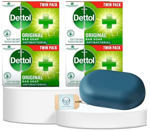 Anti-Bacterial Original Soap Bars 4 x 100g (Total 4 Bars) with Portable Soap Dish and Lid – Soap Bars Multipack, Antibacterial Soap Bar Protection, Hand & Body Soap Bar, Ideal for Home, Gym & Travel
