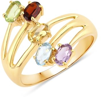 Rafaela Donata Damen Ring 925/- Sterling Silber gelbgold | gelbvergoldet 14 Karat, Cocktailring, Amethyst, lila, Edelsteingröße 5x3 mm
