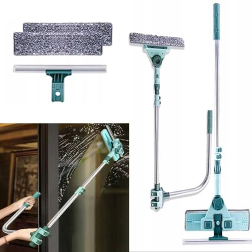 Hooha Fensterputzer für Dusche Teleskopstange Fensterreinigung 69-145 cm Teleskopstiel Tiefenreinigung Rundum-Reinigung 180° Drehung Reinigungskopf Fensterwischer mit 25cm Abzieher