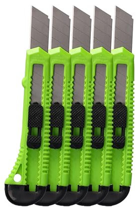 ToolSpace 5 Stück Cuttermesser Set 18 mm 5x Teppichmesser Scharfe Klinge Robustes Profi Cutter Messer Stanleymesser Kattermesser Tapeziermesser Besser als Einweg Stanley Messer mit Abbrechklinge