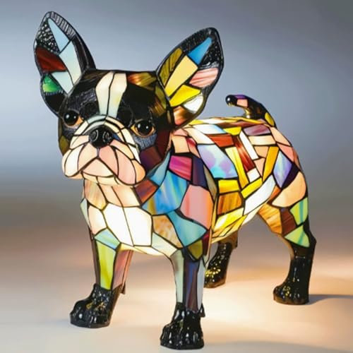Corgi Lampe und Mops Lampe, Hundelampen Serie aus Harz, Französische Bulldogge und Dackel Tischleuchte mit warmem LED-Licht, Haustier-Dekolampe für Hundefans (L)