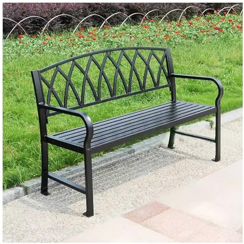 Generisch Gartenbank für 2-3 Sitzer, Schwarze Parkbank mit Rückenlehne und Armlehnen aus Stahl, Gartenmöbel Sitzbank für Balkon Terrasse
