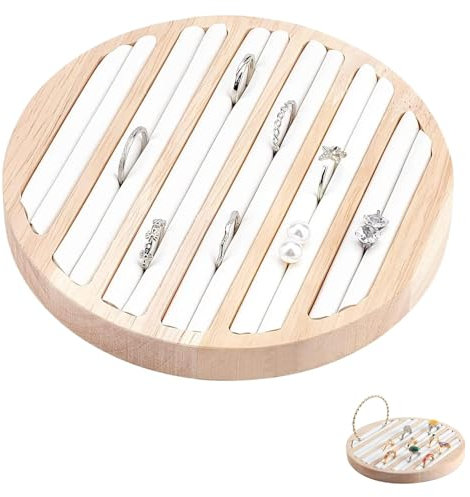 YANGWEN Holz Schmuck Tabletts, Runder Einsatz Schmuck Organisator,Ringe Organizer Für Ohrring Aufbewahrungsbox, Anhänger Aufbewahrungsbox,15 cm