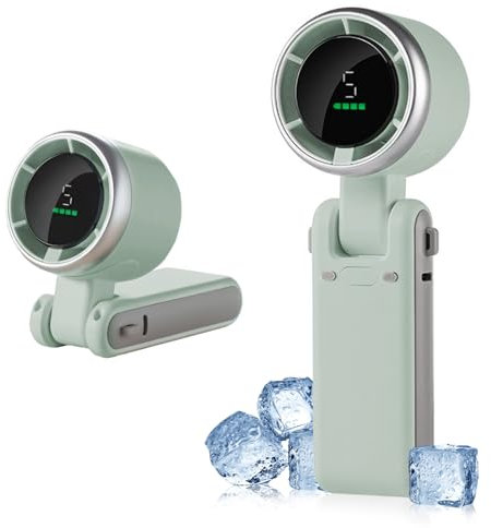 OIHCAZ Handheld Fan Rechargeable with LED Display, Portable Mini Fan 3600mAh Wireless Rechargeable USB Turbo Fan with 5 Speeds & Adjustable Wind, Electric Fan Handheld for Office Travel (Green)